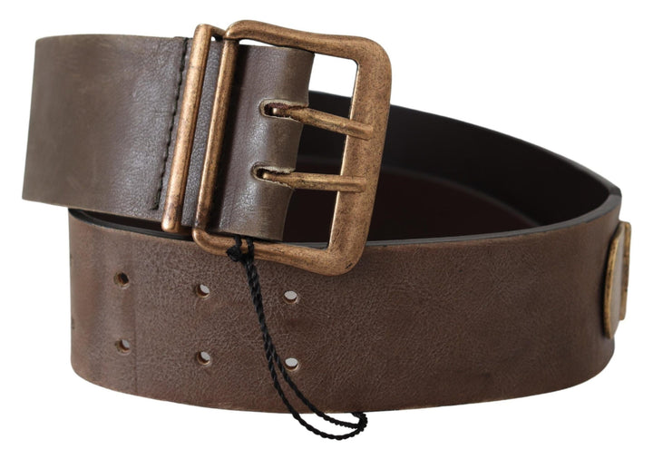 Women’s Ermanno Scervino Brown Leather Wide Bronze Buckle Waist Belt