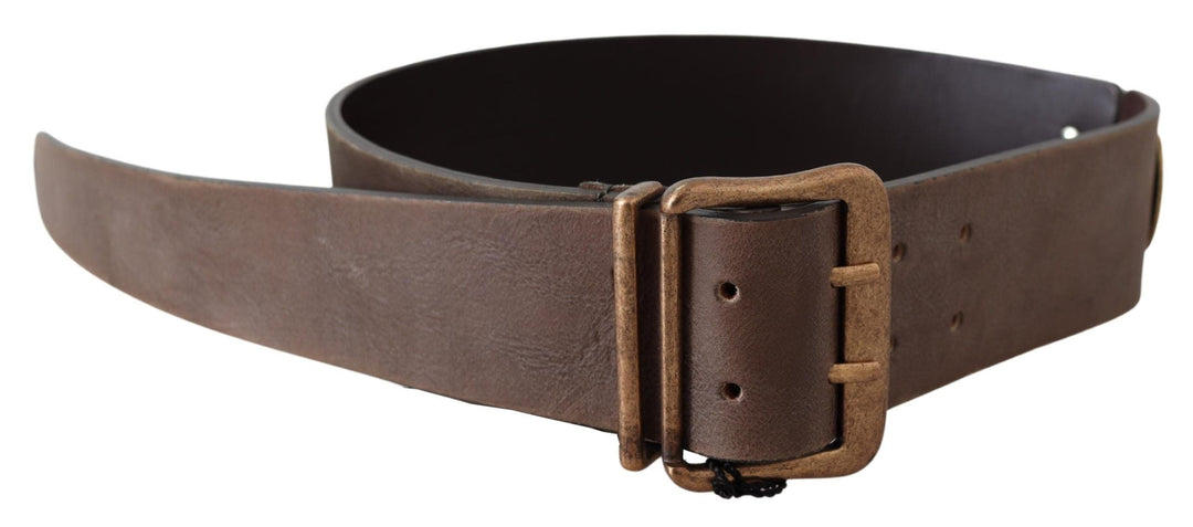 Women’s Ermanno Scervino Brown Leather Wide Bronze Buckle Waist Belt