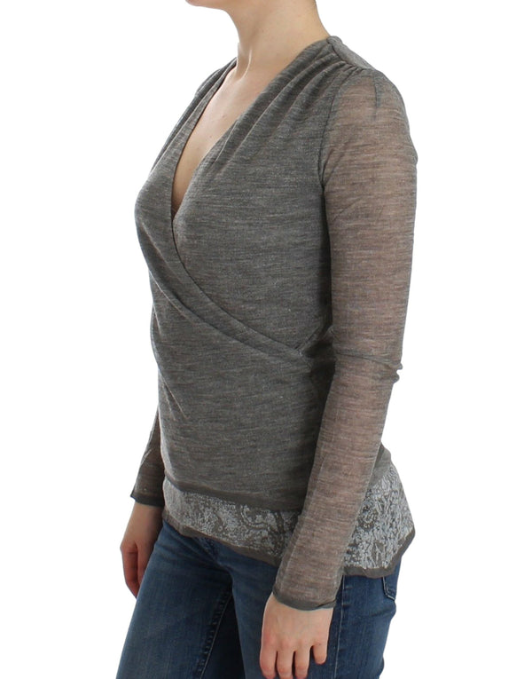 Women’s Ermanno Scervino Gray Wool Blend Stretch Long Sleeve Sweater