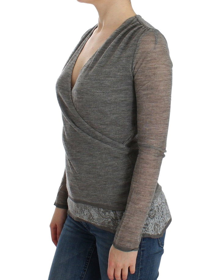 Women’s Ermanno Scervino Gray Wool Blend Stretch Long Sleeve Sweater
