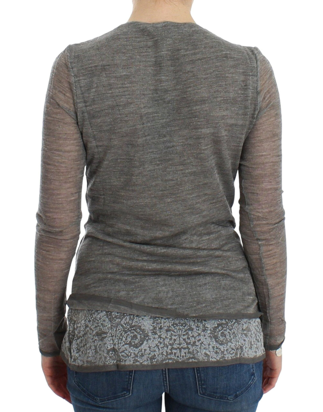 Women’s Ermanno Scervino Gray Wool Blend Stretch Long Sleeve Sweater