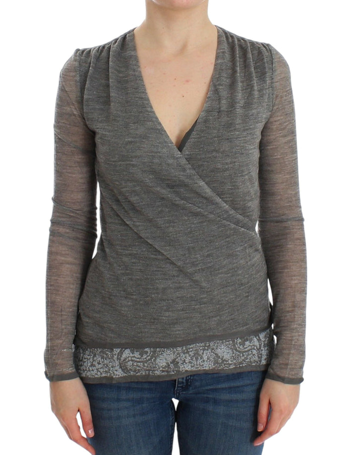 Women’s Ermanno Scervino Gray Wool Blend Stretch Long Sleeve Sweater