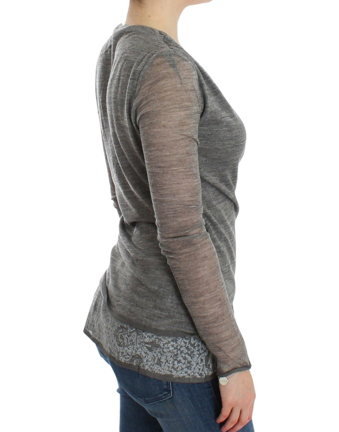 Women’s Ermanno Scervino Gray Wool Blend Stretch Long Sleeve Sweater