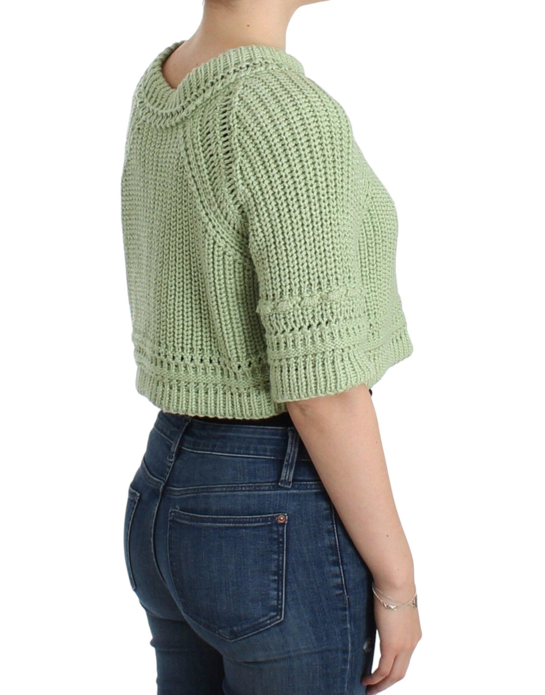 Women’s Ermanno Scervino Green Cropped Knit Sweater Knitted Jumper