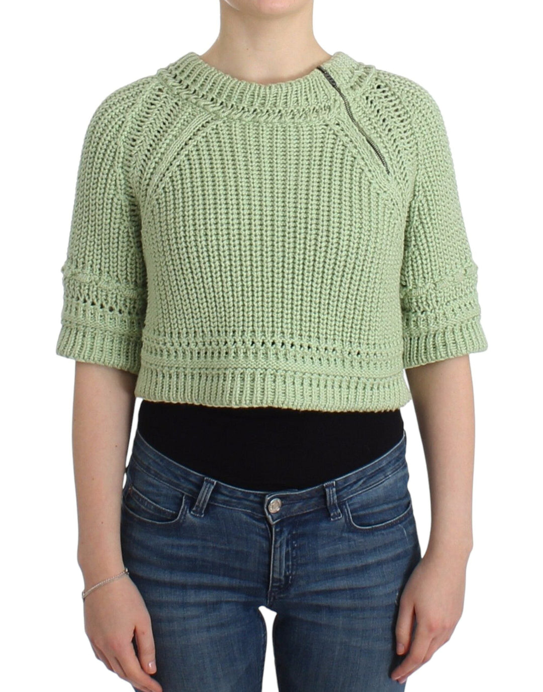 Women’s Ermanno Scervino Green Cropped Knit Sweater Knitted Jumper