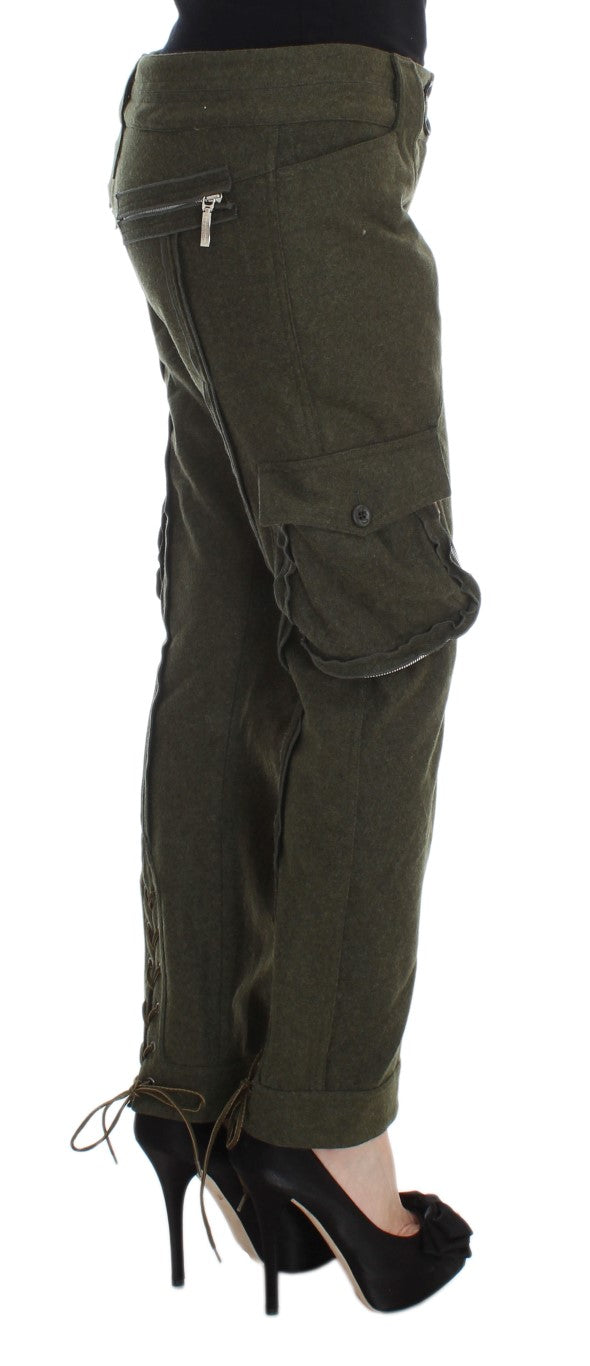 Women’s Ermanno Scervino Green Wool Blend Loose Fit Cargo Pants