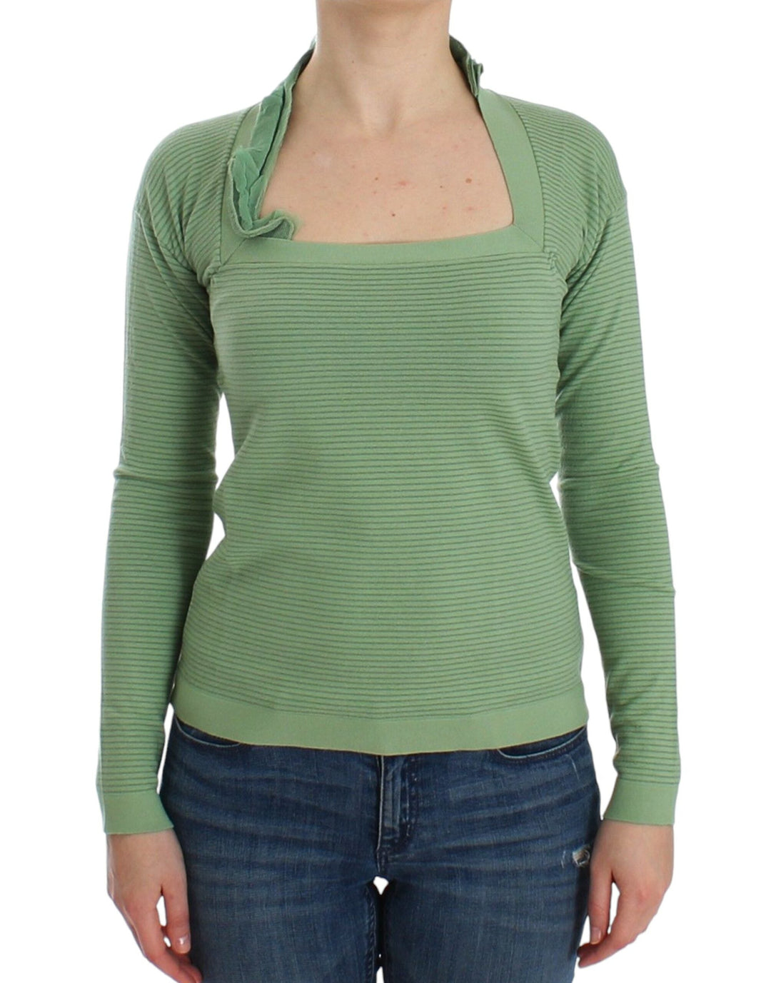 Women’s Ermanno Scervino Green Wool Blend Striped Long Sleeve Sweater