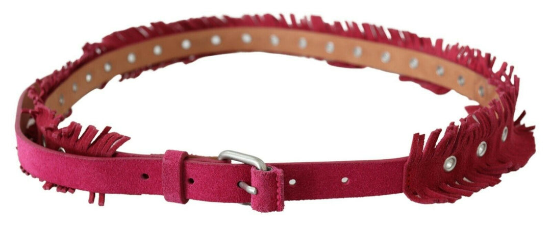 Women’s Ermanno Scervino Maroon Leather Fringes Silver Buckle Waist Belt