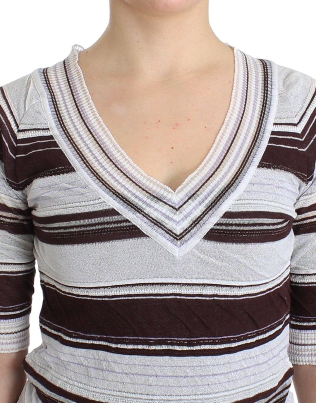 Women’s Ermanno Scervino Striped Lace V-neck Short Sleeve Top Sweater