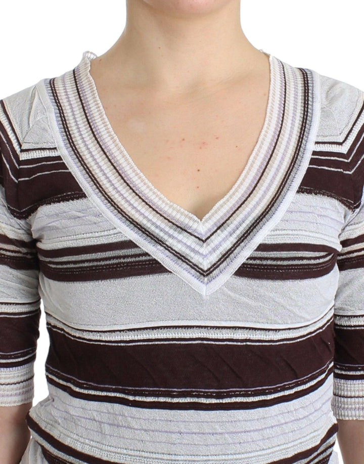 Women’s Ermanno Scervino Striped Lace V-neck Short Sleeve Top Sweater