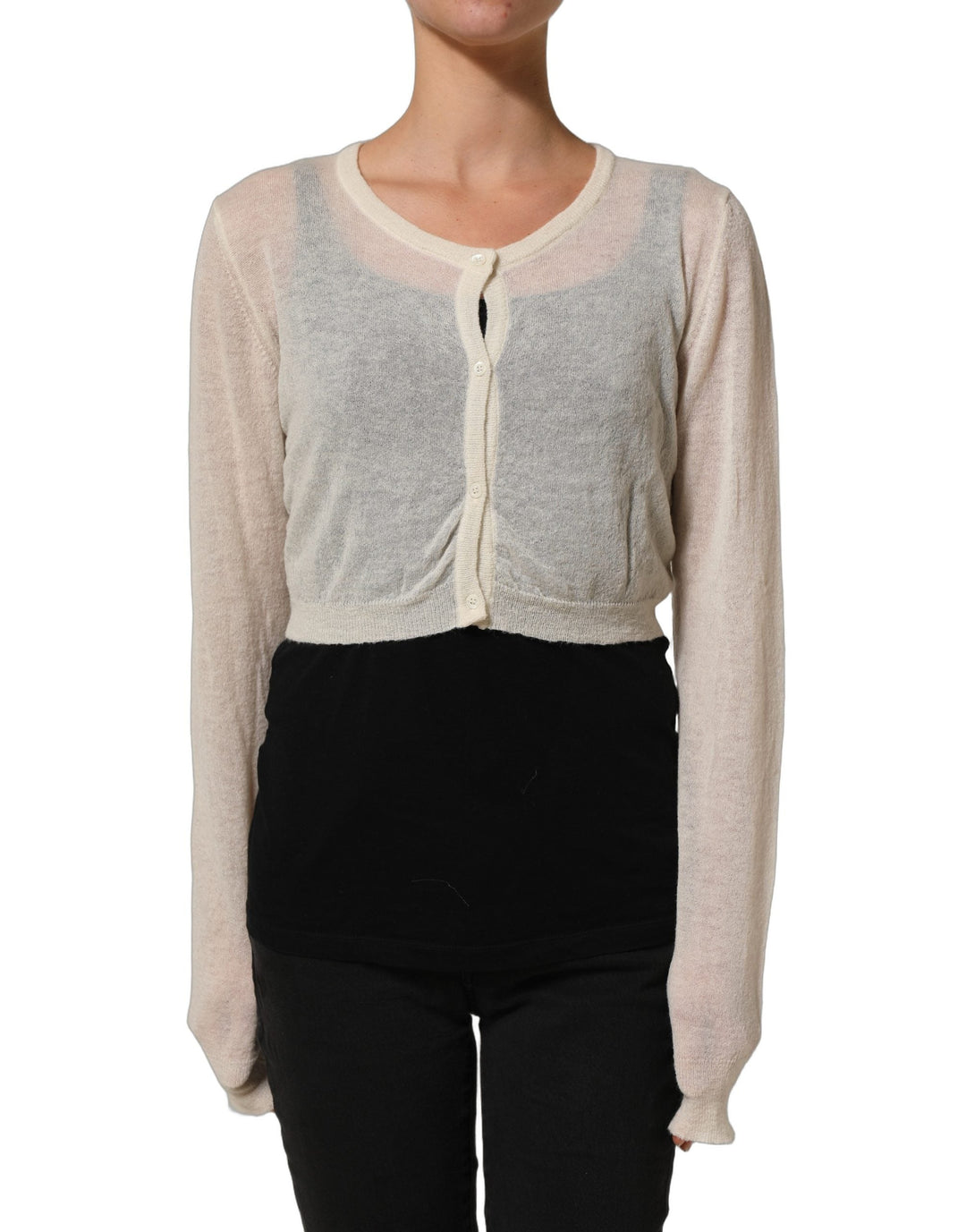 Women’s Ermanno Scervino White Knit Cropped Wool Cardigan Sweater
