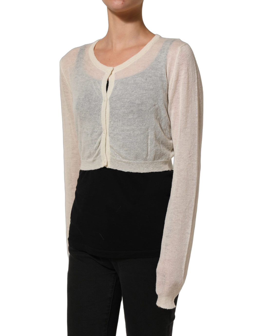 Women’s Ermanno Scervino White Knit Cropped Wool Cardigan Sweater