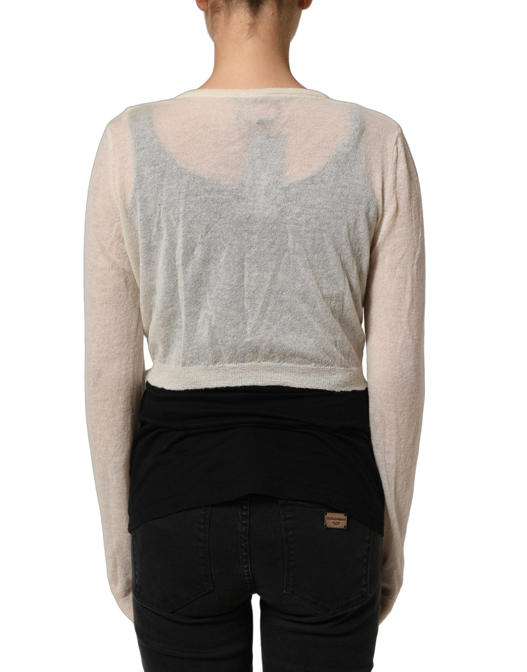 Women’s Ermanno Scervino White Knit Cropped Wool Cardigan Sweater