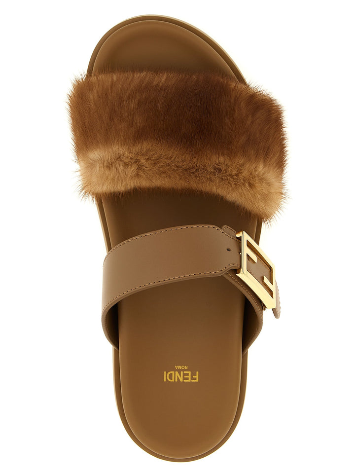 Women’s Fendi Brown Leather Slides