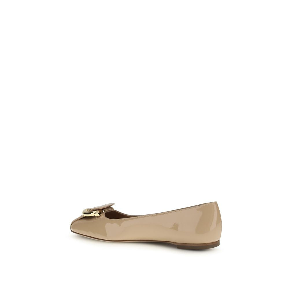Women’s Ferragamo Beige Calf Leather Bos Taurus Ballet Flats