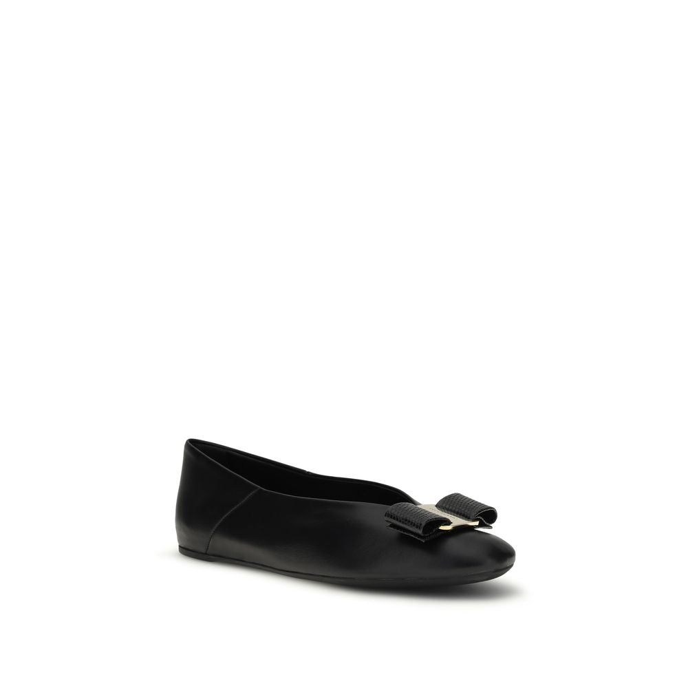 Women’s Ferragamo Black Calf Leather Bos Taurus Ballet Flats