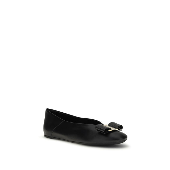 Women’s Ferragamo Black Calf Leather Bos Taurus Ballet Flats