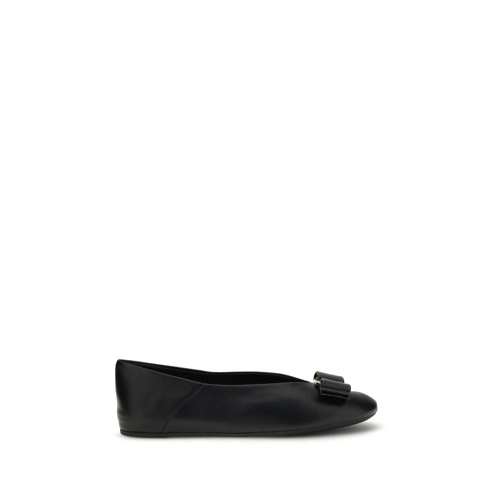 Women’s Ferragamo Black Calf Leather Bos Taurus Ballet Flats