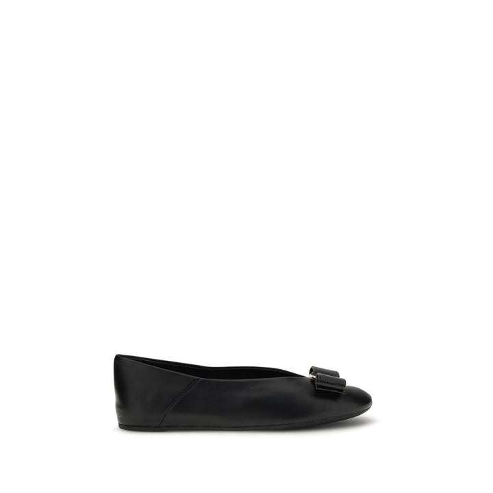 Women’s Ferragamo Black Calf Leather Bos Taurus Ballet Flats
