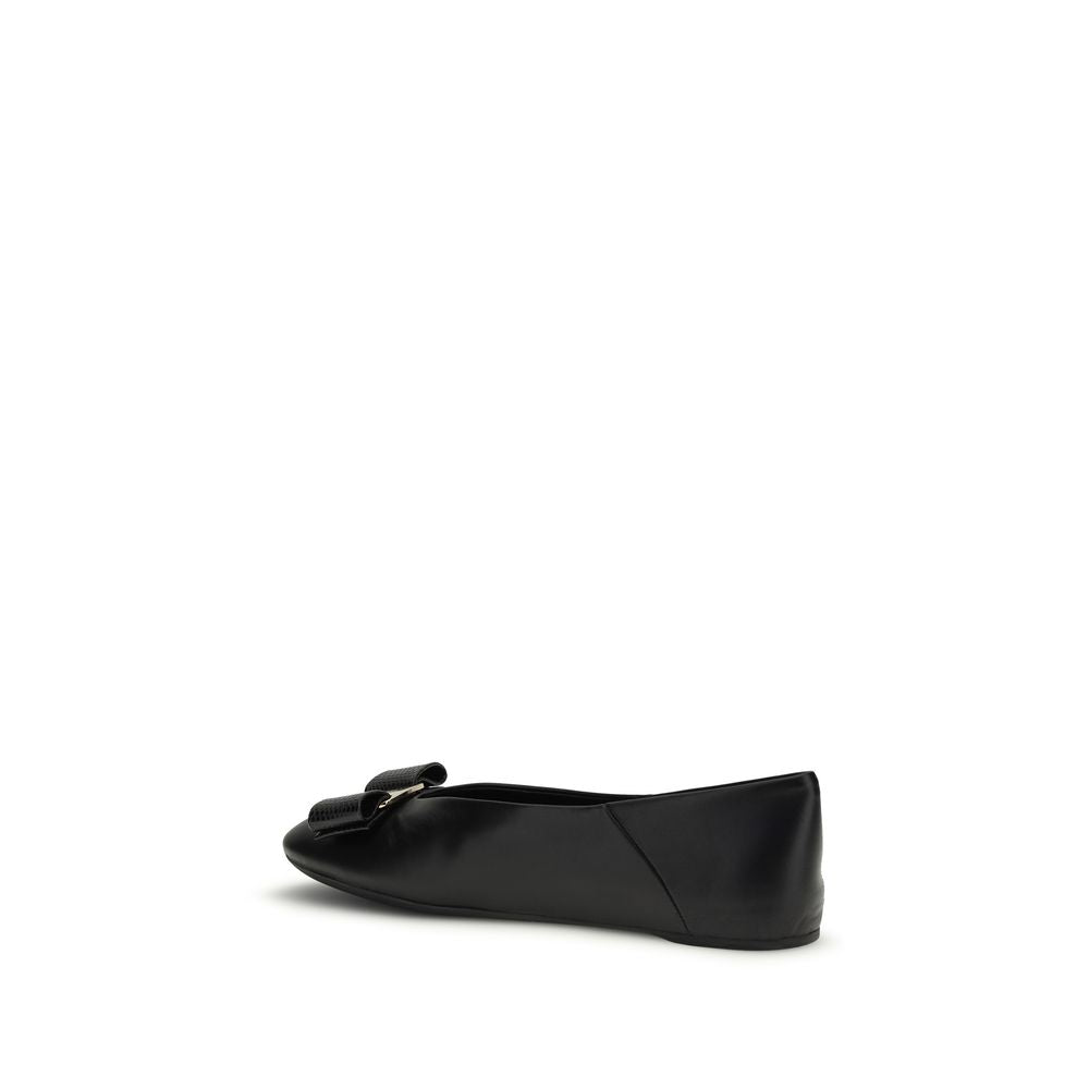 Women’s Ferragamo Black Calf Leather Bos Taurus Ballet Flats