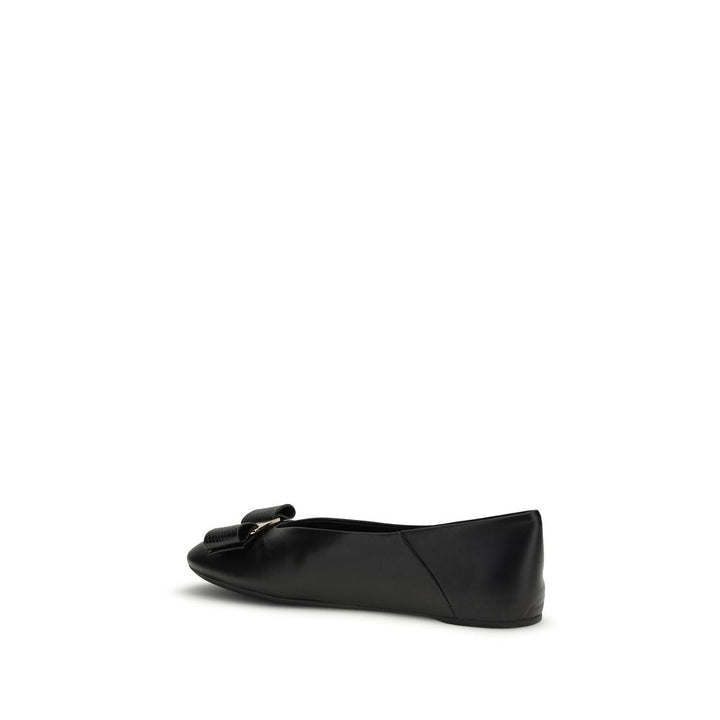 Women’s Ferragamo Black Calf Leather Bos Taurus Ballet Flats
