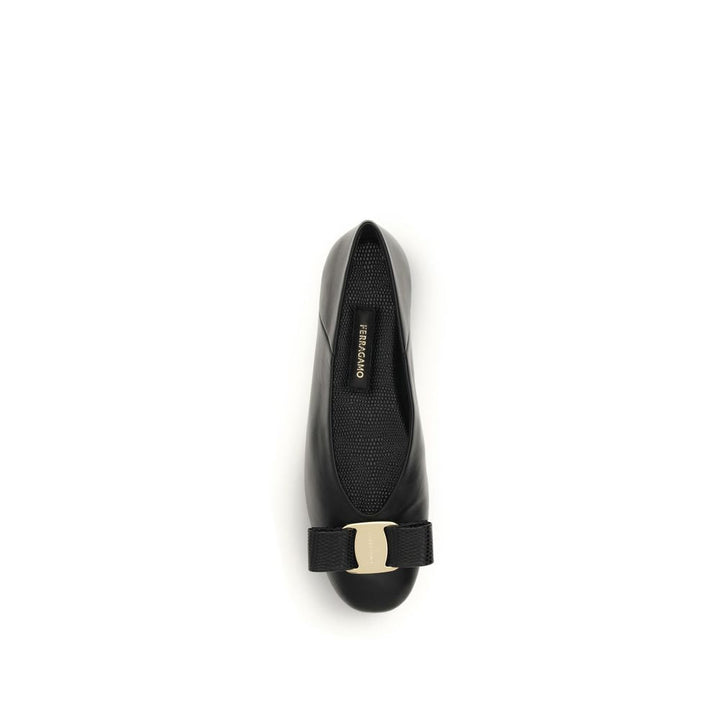 Women’s Ferragamo Black Calf Leather Bos Taurus Ballet Flats