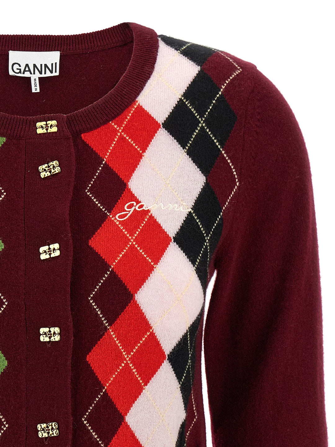 Women’s Ganni Bordeaux Merino Wool Cardigan