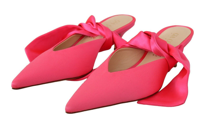 Women’s Gia Couture Pink Leather Lace Up Kitten Heels Pumps Shoes