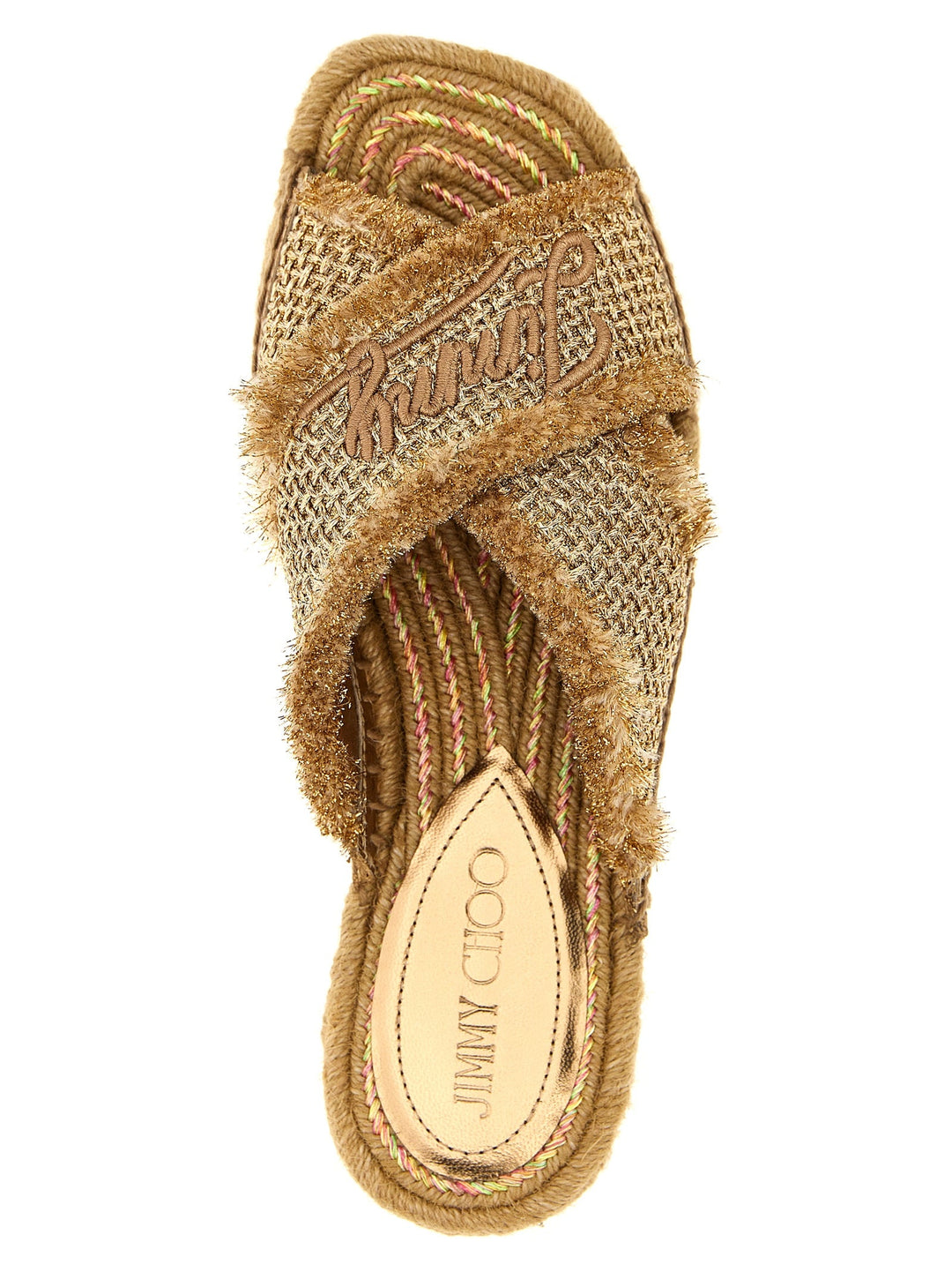 Women’s Jimmy Choo Gold Textile Slides