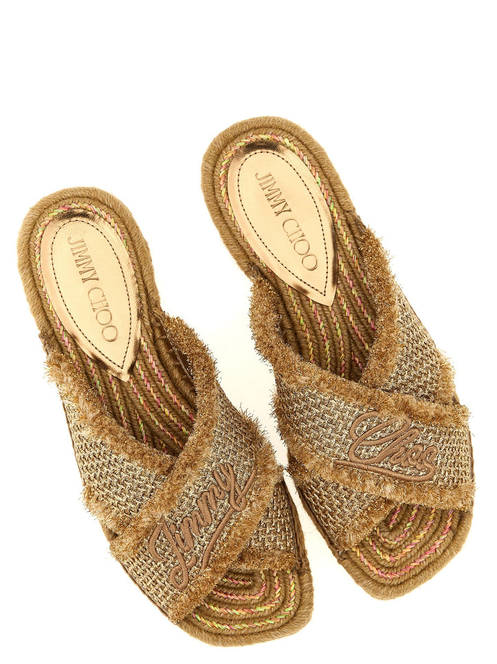 Women’s Jimmy Choo Gold Textile Slides
