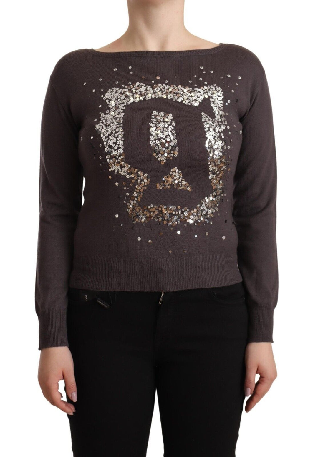 Women’s John Galliano Brown Wool Sequined Long Sleeves Pullover Sweater