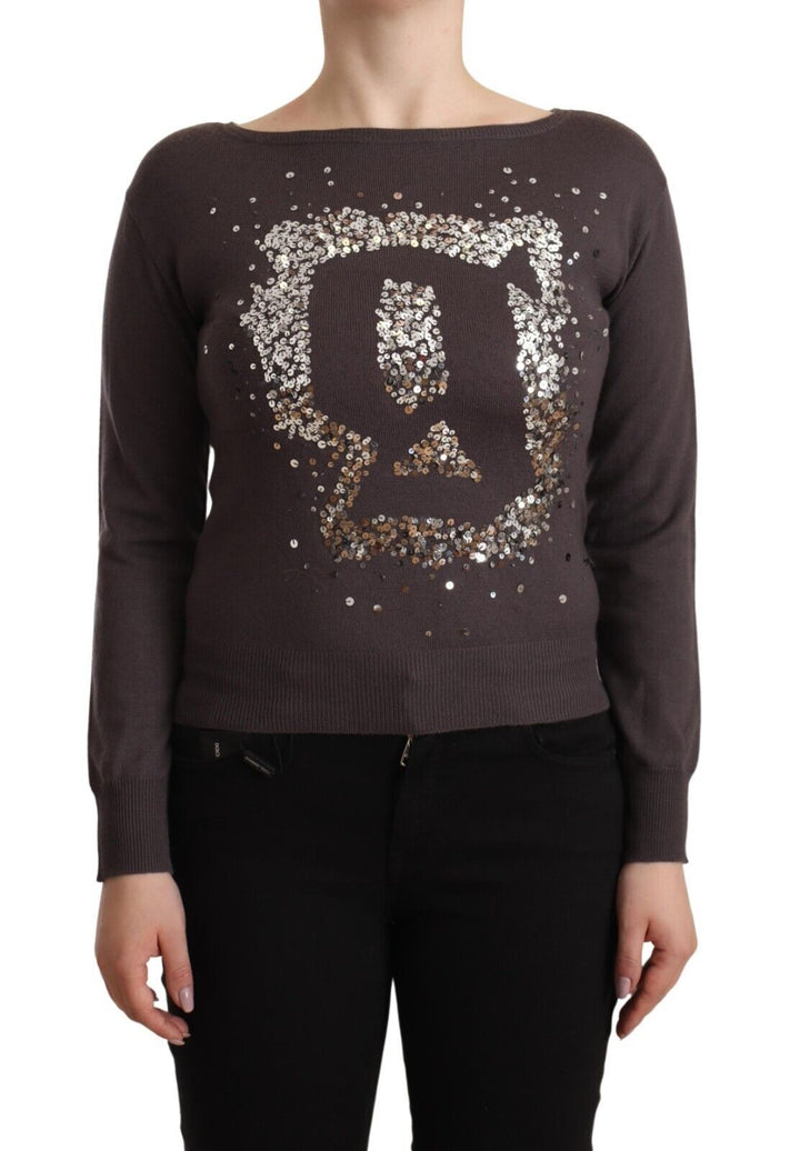 Women’s John Galliano Brown Wool Sequined Long Sleeves Pullover Sweater