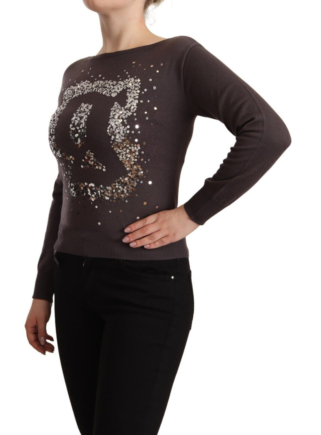 Women’s John Galliano Brown Wool Sequined Long Sleeves Pullover Sweater