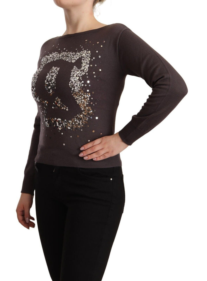 Women’s John Galliano Brown Wool Sequined Long Sleeves Pullover Sweater
