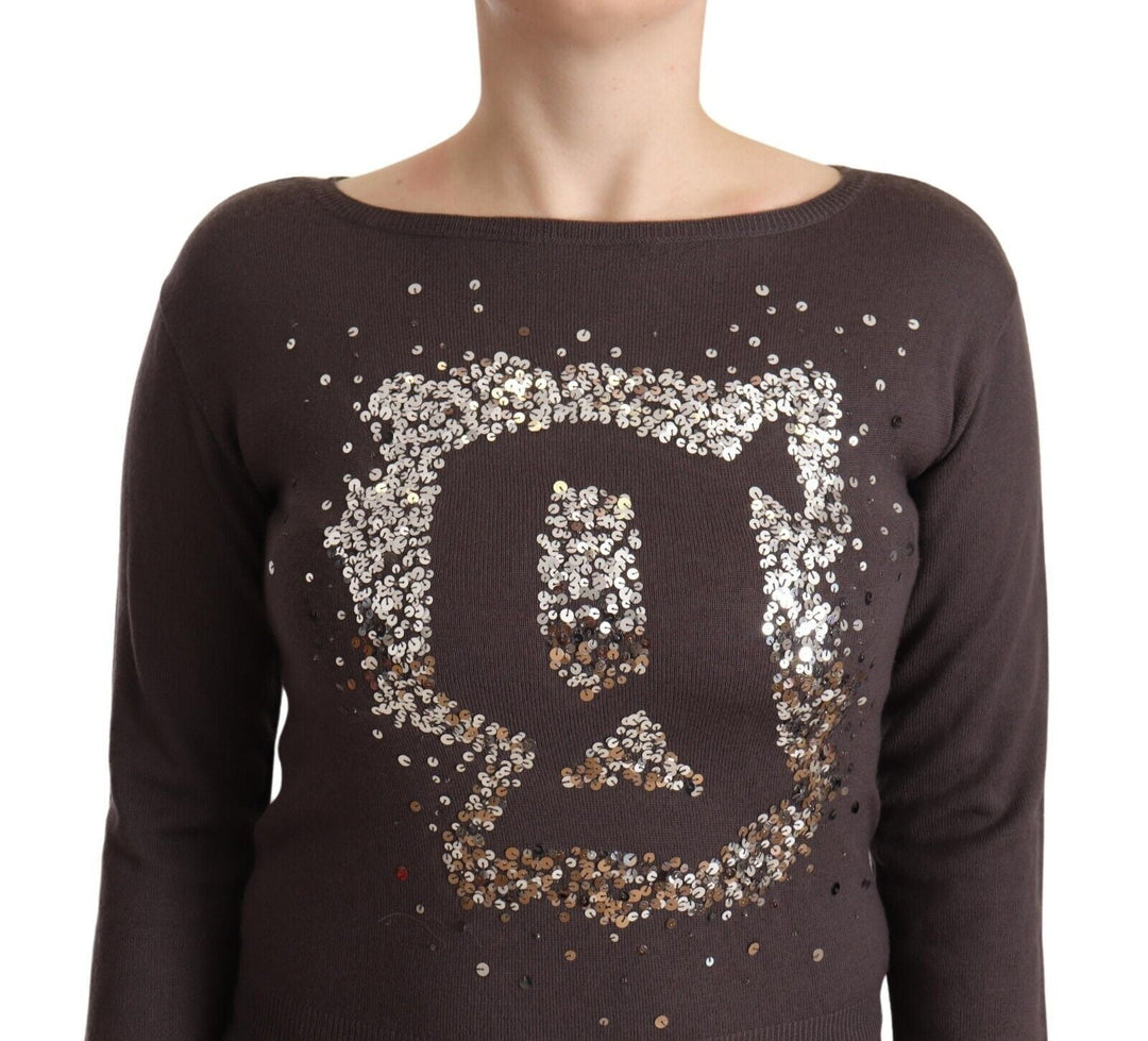 Women’s John Galliano Brown Wool Sequined Long Sleeves Pullover Sweater