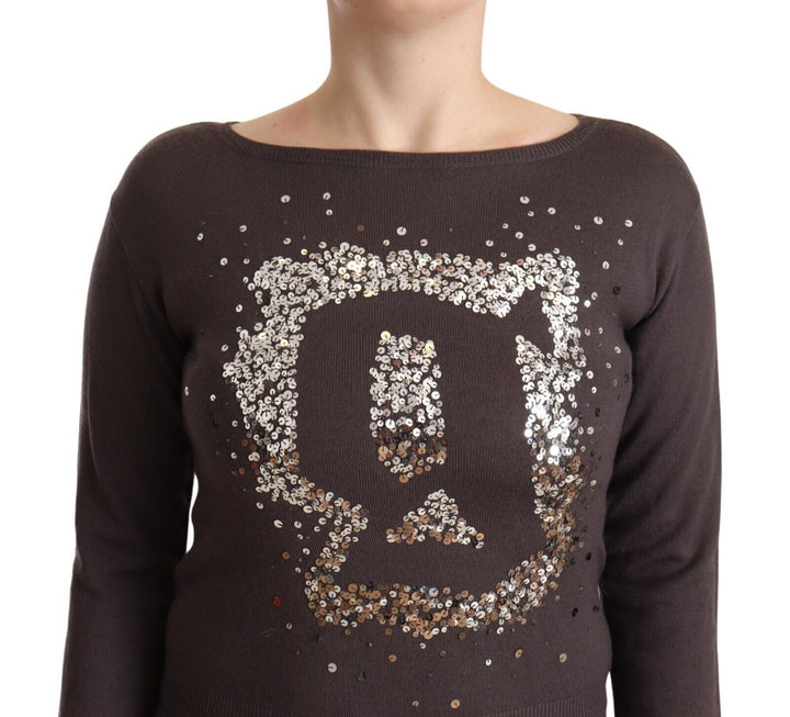 Women’s John Galliano Brown Wool Sequined Long Sleeves Pullover Sweater