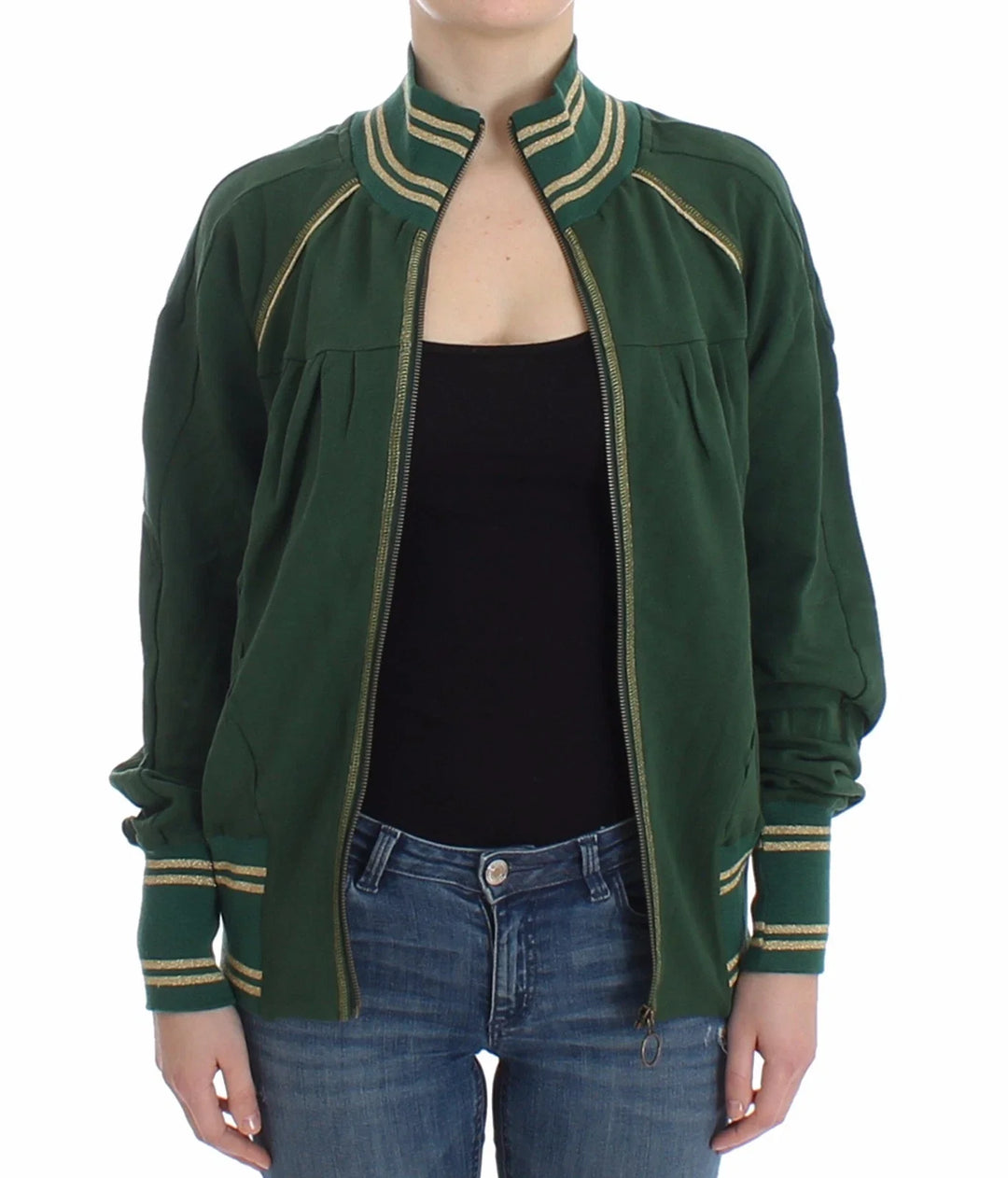 Women’s John Galliano Green Mock Zip Cardigan Sweatshirt Sweater Jacket