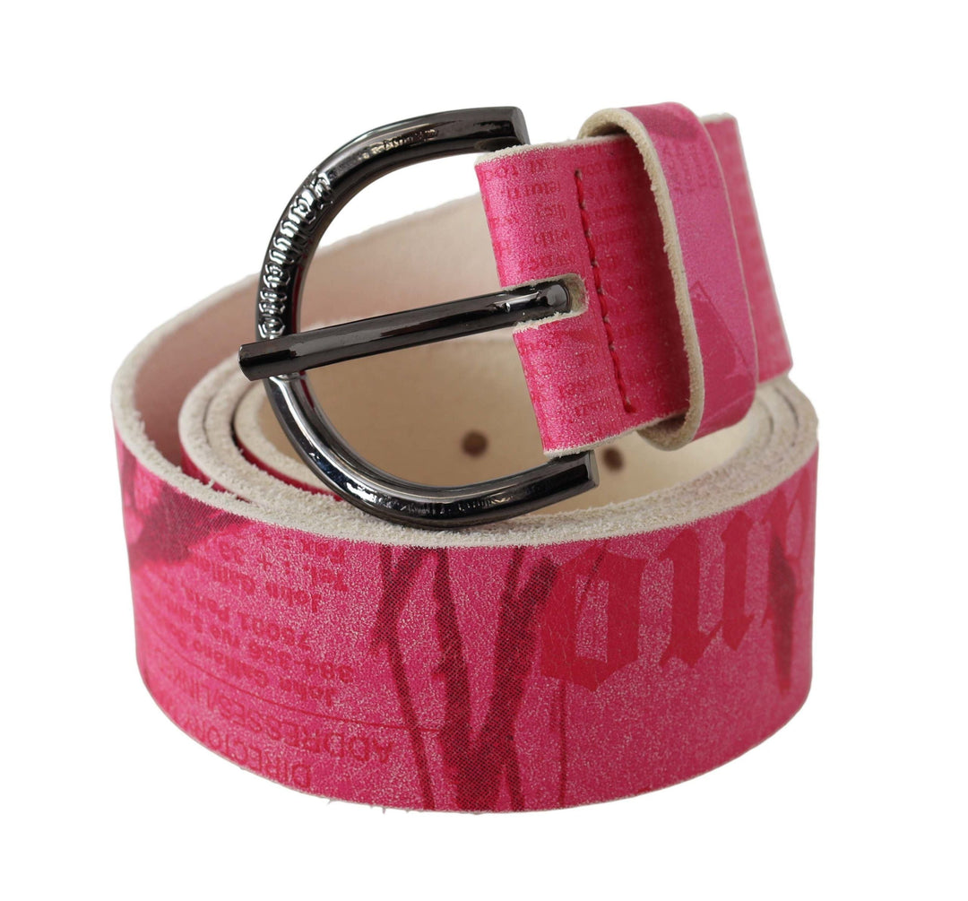 Women’s John Galliano Pink Leather Letter Logo Design Round Buckle Belt