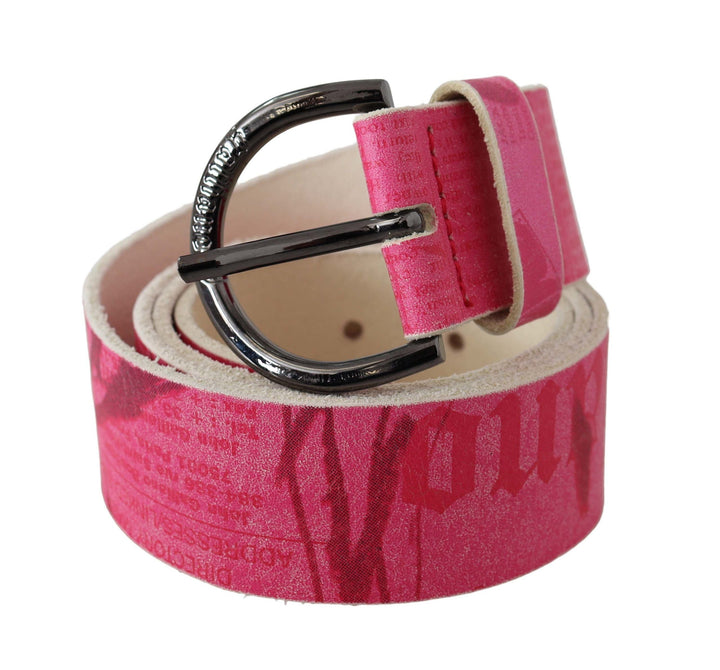 Women’s John Galliano Pink Leather Letter Logo Design Round Buckle Belt