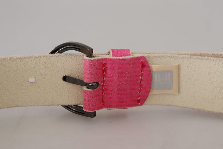 Women’s John Galliano Pink Leather Letter Logo Round Buckle Waist Belt