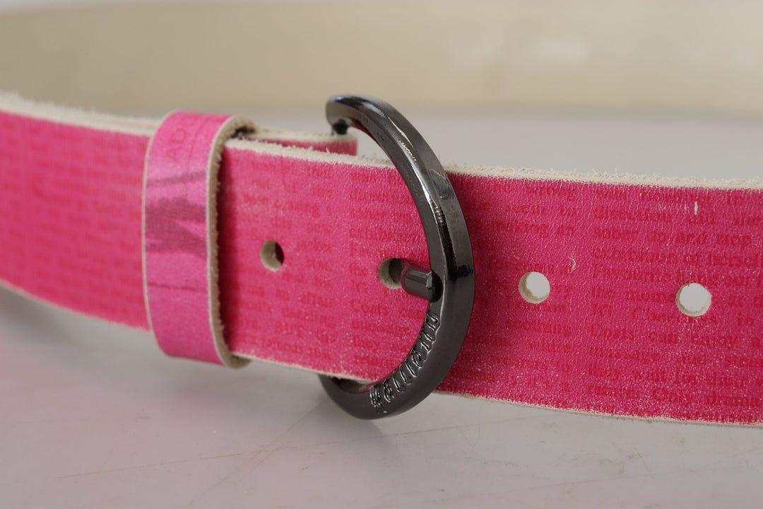 Women’s John Galliano Pink Leather Letter Logo Round Buckle Waist Belt