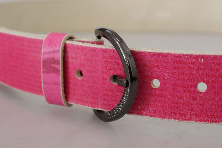 Women’s John Galliano Pink Leather Letter Logo Round Buckle Waist Belt