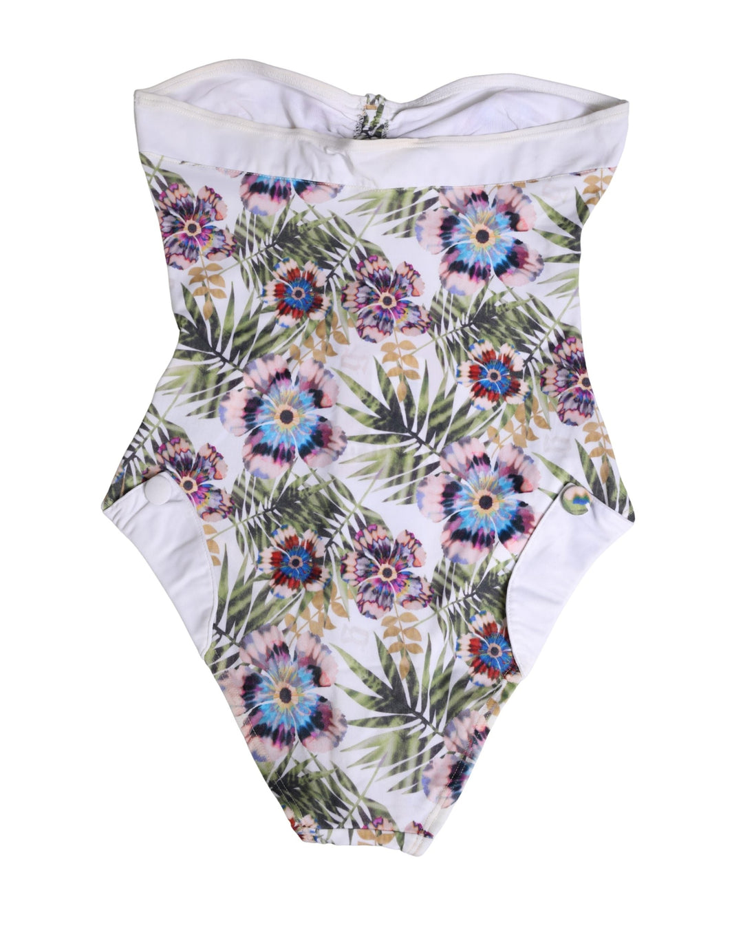 Women’s John Galliano White Floral Print Strapless One-piece Swimsuit Swimwear