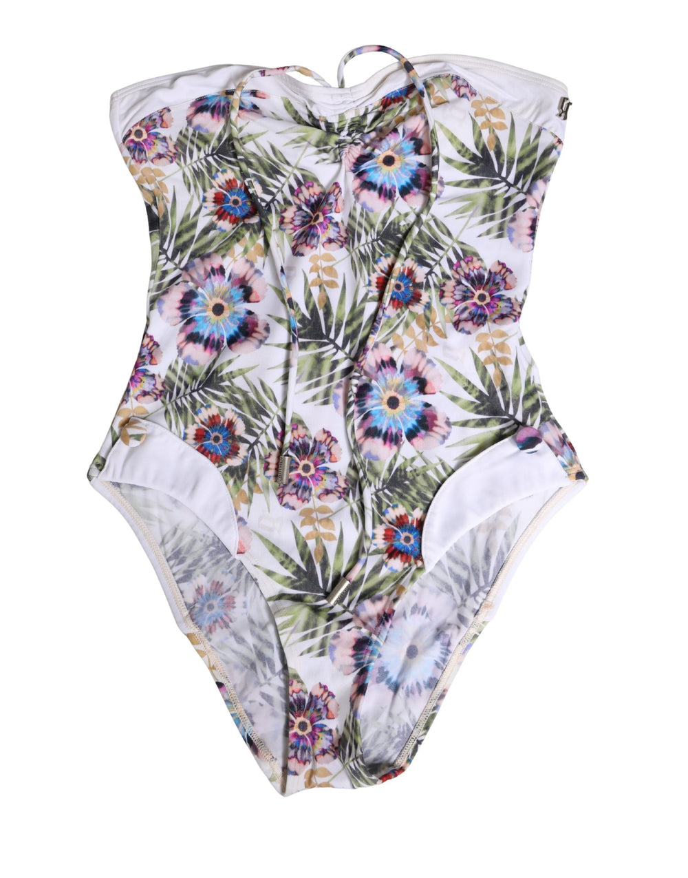 Women’s John Galliano White Floral Print Strapless One-piece Swimsuit Swimwear