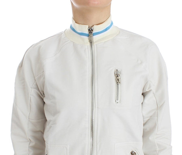 Women’s John Galliano White Mock Zip Cardigan Sweatshirt Sweater