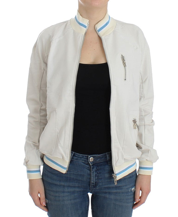 Women’s John Galliano White Mock Zip Cardigan Sweatshirt Sweater