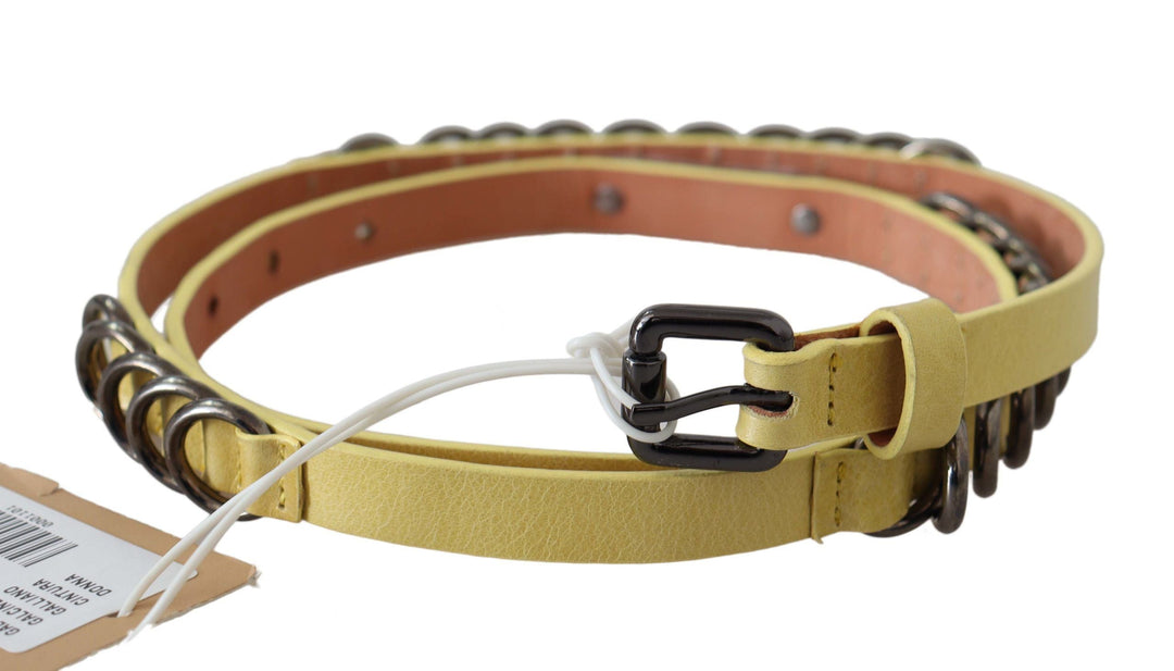Women’s John Galliano Yellow Leather Luxury Slim Buckle Fancy Belt