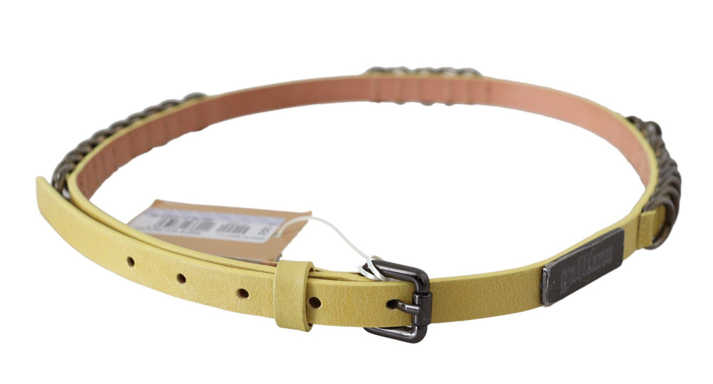 Women’s John Galliano Yellow Leather Luxury Slim Buckle Fancy Belt