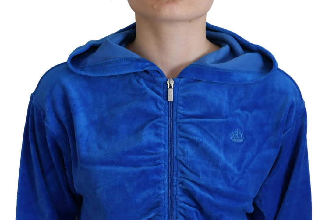 Women’s Juicy Couture Blue Cotton Full Zip Cropped Hooded Sweatshirt Sweater