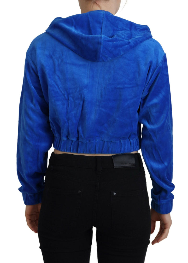 Women’s Juicy Couture Blue Cotton Full Zip Cropped Hooded Sweatshirt Sweater